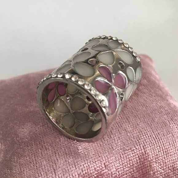 Stainless steel enamel diamanté wide band ring - Picture 6 of 10